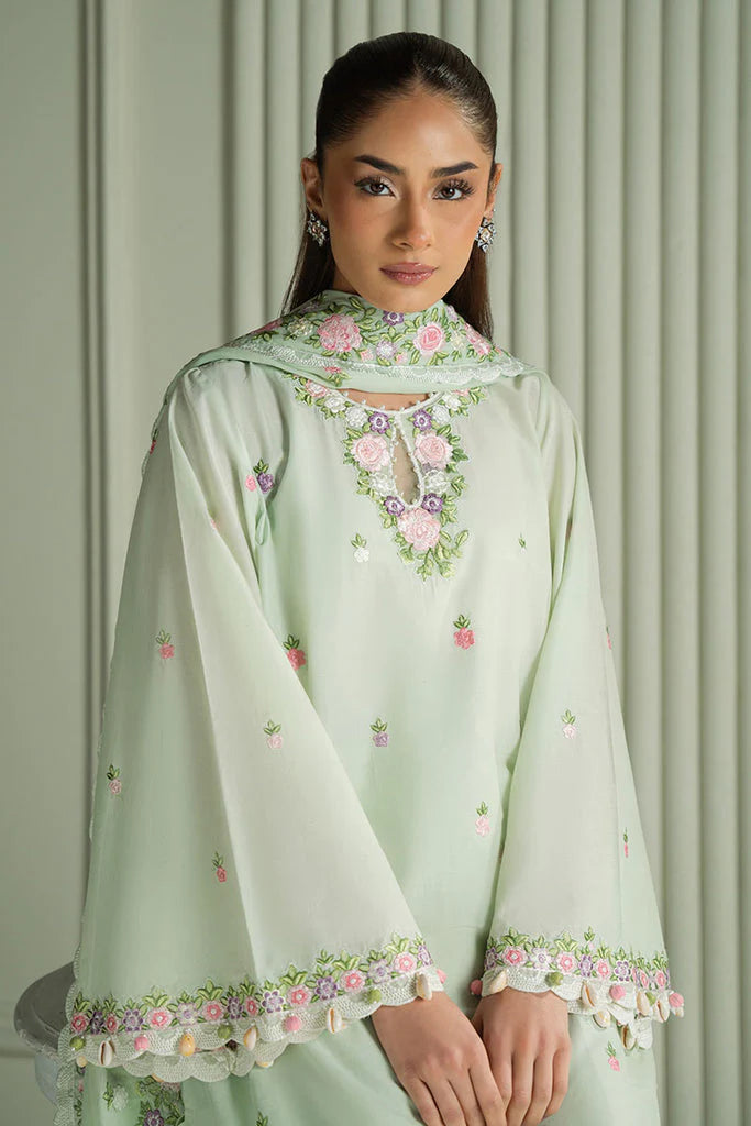 RARE-3PC LAWN EMBROIDERED SHIRT WITH MONARK EMBROIDERED DUAPATTA AND TROUSER-3695