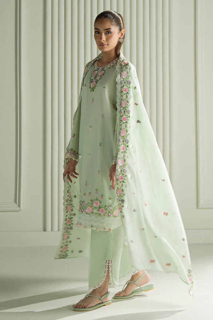 RARE-3PC LAWN EMBROIDERED SHIRT WITH MONARK EMBROIDERED DUAPATTA AND TROUSER-3695