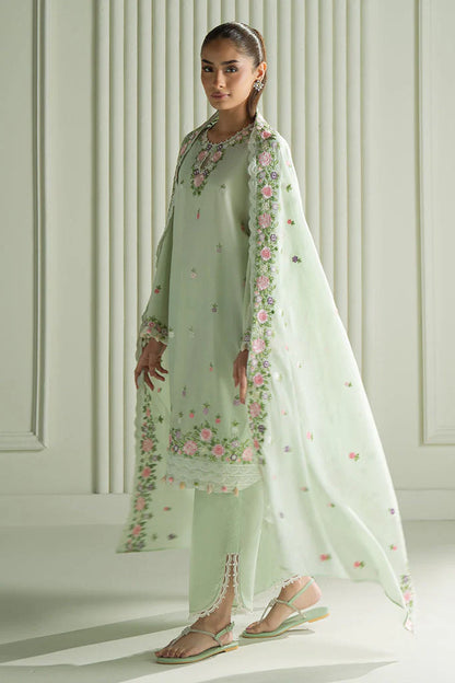 RARE-3PC LAWN EMBROIDERED SHIRT WITH MONARK EMBROIDERED DUAPATTA AND TROUSER-3695