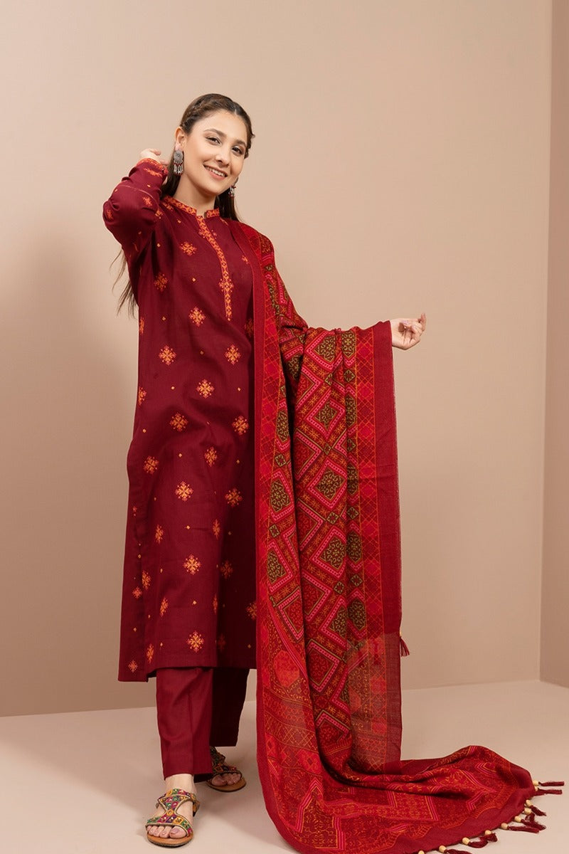 RARE- 3PC LAWN EMBROIDERED WITH MONARK PRINT DUPATTA & TROUSER-3588