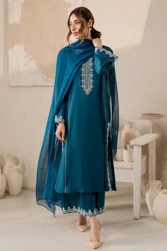 RARE-Lawn 3pc Embroidered Shirt With Bamber Chiffon Dupatta & Embroidered Trouser-3568