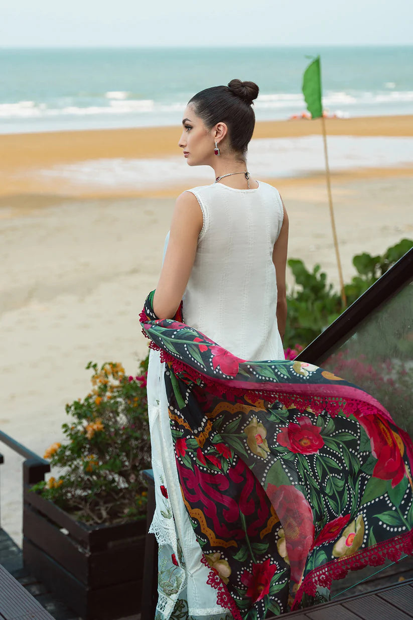 RARE- 3PC LAWN EMBROIDERED SHIRT WITH DIAMOND PRINT DUPATTA AND TROUSER-2872
