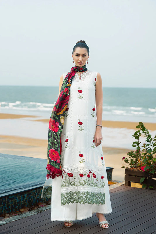 RARE- 3PC LAWN EMBROIDERED SHIRT WITH DIAMOND PRINT DUPATTA AND TROUSER-2872