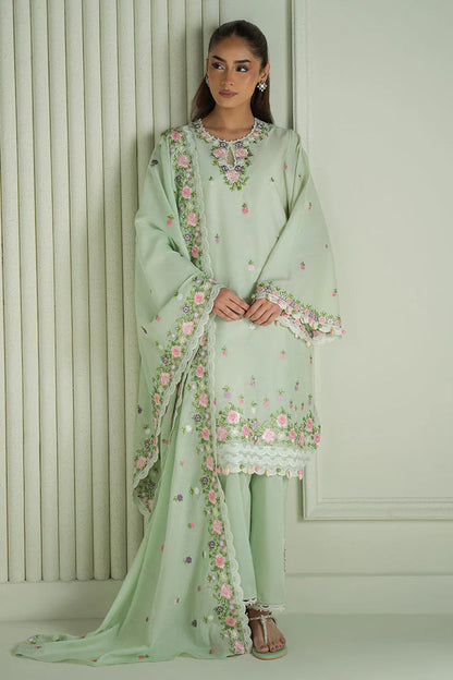 RARE-3PC LAWN EMBROIDERED SHIRT WITH MONARK EMBROIDERED DUAPATTA AND TROUSER-3695