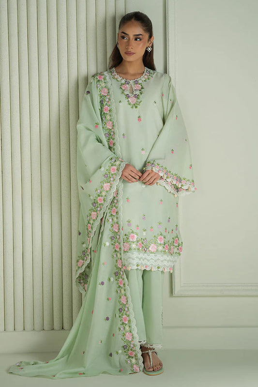 RARE-3PC LAWN EMBROIDERED SHIRT WITH MONARK EMBROIDERED DUAPATTA AND TROUSER-3695