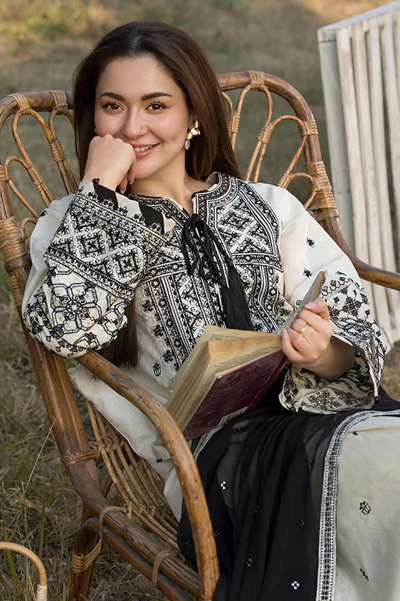RARE-3PC LAWN EMBROIDERED SHIRT WITH CHIFFON EMBROIDERED DUPATTA AND TROUSER-3757