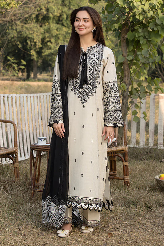RARE-3PC LAWN EMBROIDERED SHIRT WITH CHIFFON EMBROIDERED DUPATTA AND TROUSER-3757