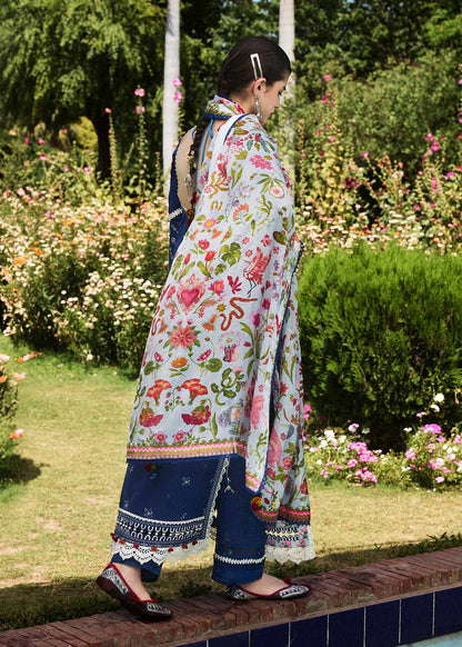 RARE-3PC VISCOUS EMBROIDRED SHIRT WITH COUTURE PRINT SHAWL AND TROUSER-3159