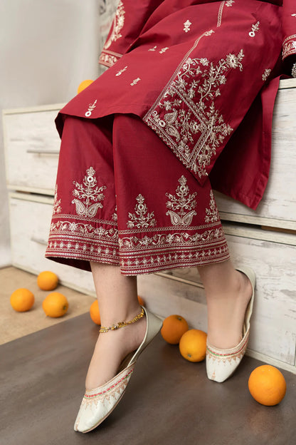 RARE- 3PC DHANAK EMBROIDERED SHIRT WITH COUTURE PRINTED SHAWL AND EMB TROUSER-3205