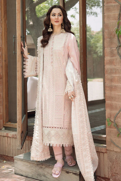 RARE-3PC LAWN LASERCUT EMBROIDERED SHIRT WITH MONARK EMBROIDERED DUPATTA AND TROUSER-3702
