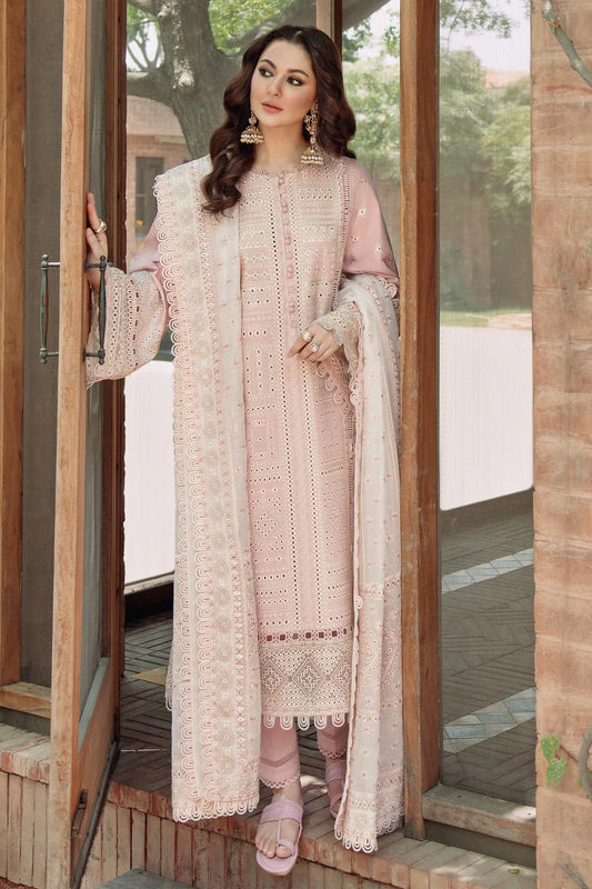 RARE-3PC LAWN LASERCUT EMBROIDERED SHIRT WITH MONARK EMBROIDERED DUPATTA AND TROUSER-3702