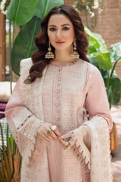 RARE-3PC LAWN LASERCUT EMBROIDERED SHIRT WITH MONARK EMBROIDERED DUPATTA AND TROUSER-3702