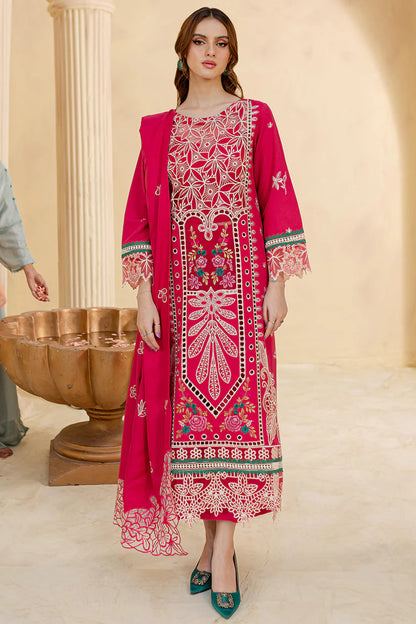 RARE-3PC LAWN LASER EMBROIDERED SHIRT WITH LAWN LASER EMBROIDERED READY TO WEAR DUPATTA-3649