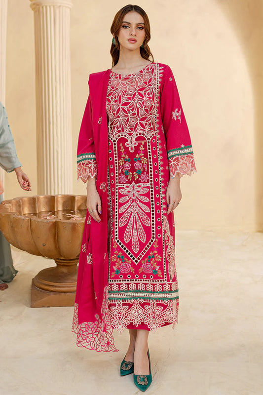 RARE-3PC LAWN LASER EMBROIDERED SHIRT WITH LAWN LASER EMBROIDERED READY TO WEAR DUPATTA-3649