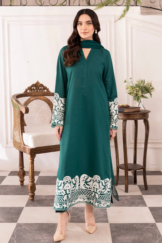 RARE-Lawn 3pc Embroidered Shirt With Bamber Chiffon Dupatta & Trouser-3577